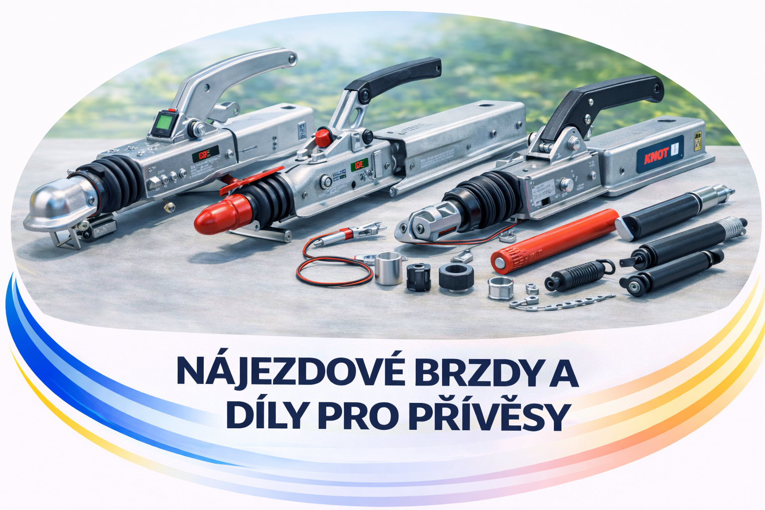 Nájezdové brzdy a díly pro přívěsy – různé typy brzdových jednotek, tlumiče, pojistná lanka a příslušenství nájezdových brzd_1